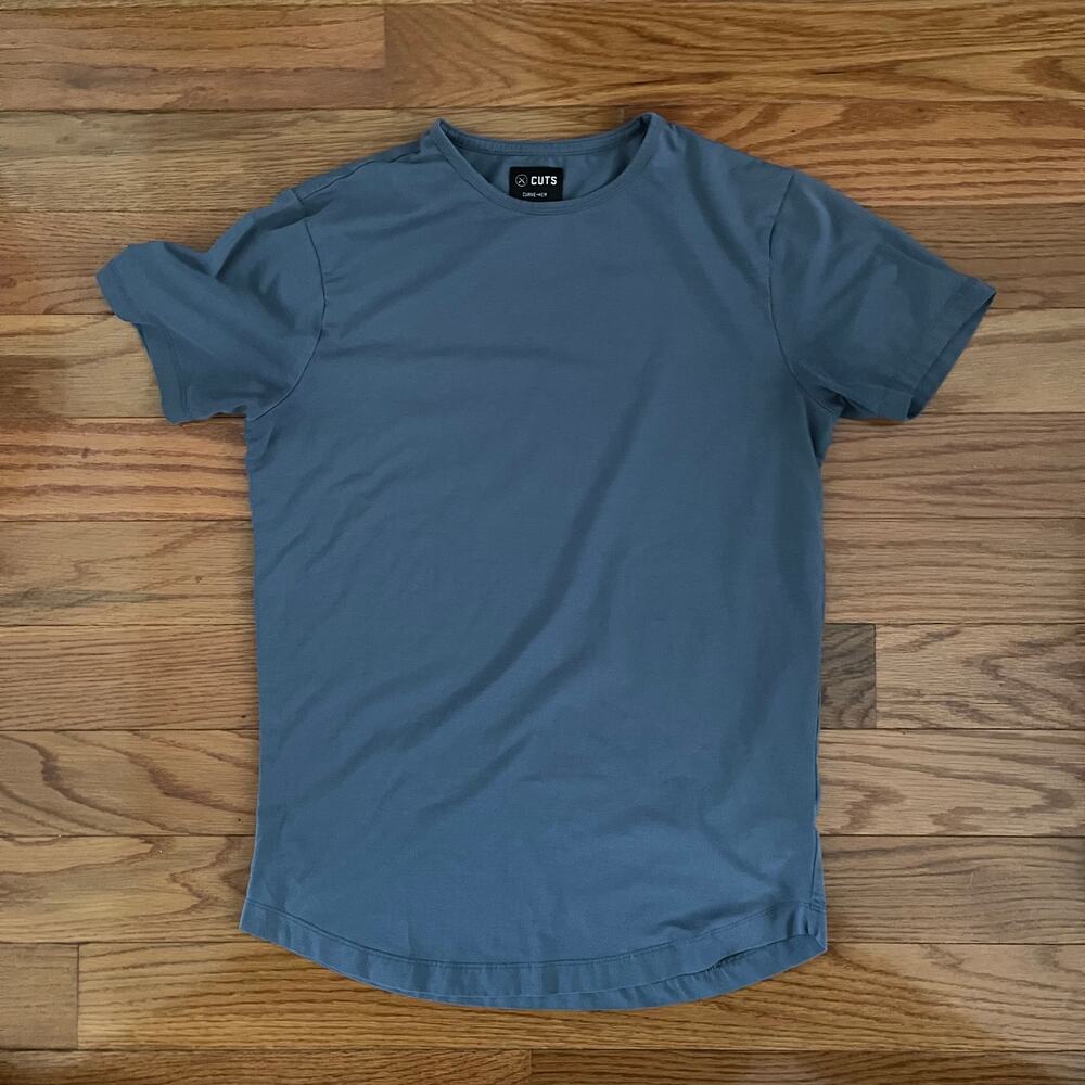 Cuts Clothing Curve Hem Crewneck T Shirt Mens Small Blue Stretch Luxe